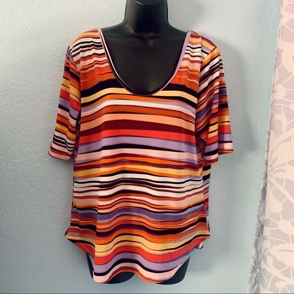 Willow Drive Tangerine Striped Strappy Back Short Sleeve Top Size XL - Picture 1 of 8